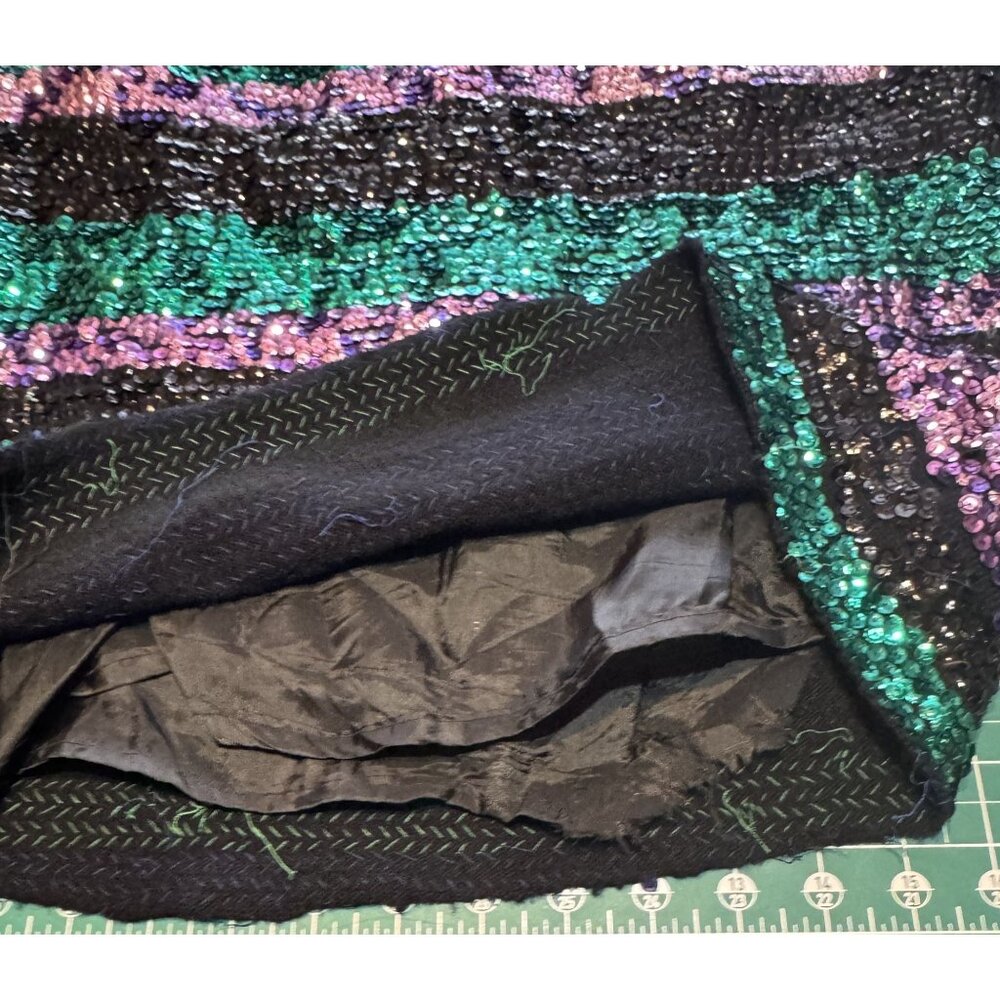 Vintage Cardell Sequin Top With Green Purple & Black Stripes 14 - Picture 2 of 6